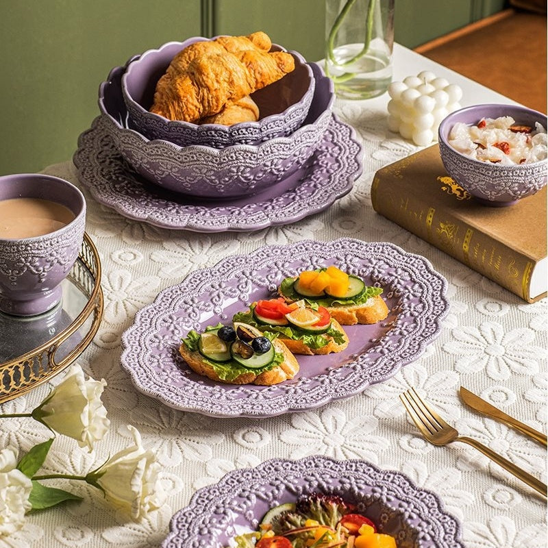 Palace Style Lace Plate Ceramic Tableware Relief Plate Western Plate
