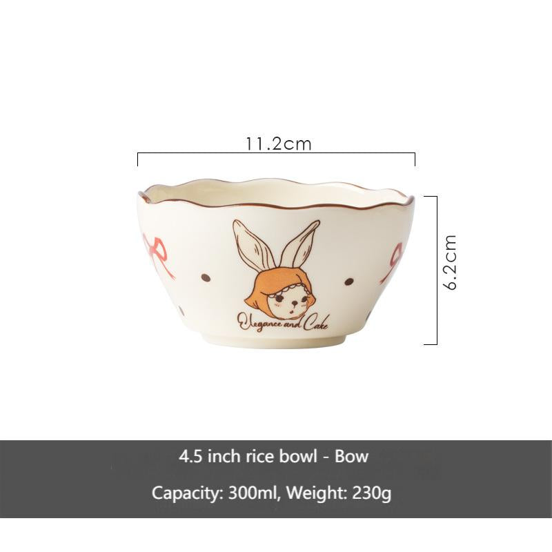 High appearance level Rabbit ceramic dish set underglaze color cutlery set