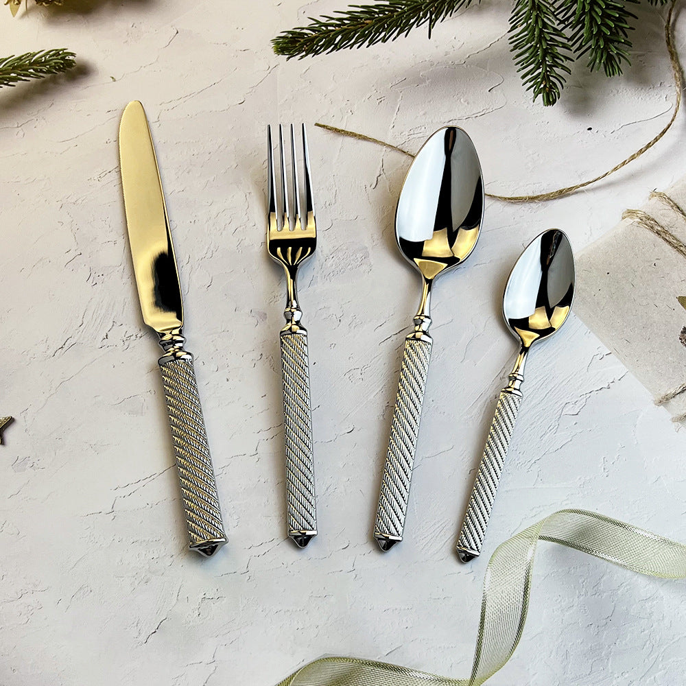 304 Stainless Steel Forged Twine Line Handle Advanced Thickened Knife Fork Spoon Western Tableware