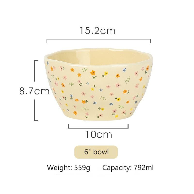 Original flower language ceramic bowl thickened high appearance level rice bowl plate household dishes