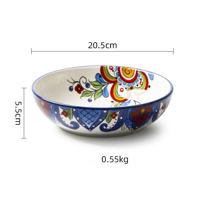 Creative Ceramic Soup Plates, Hand-Painted 8-Inch Deep Plates, Western Tableware, Round Household Vegetable Plates, Salad Bowls And Plates