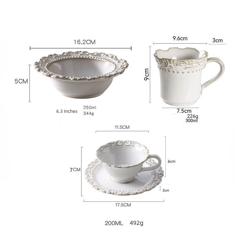 Retro Relief Western Food Pasta Plate Ceramic Tableware Home Soup Plate Dessert Plate Salad Plate