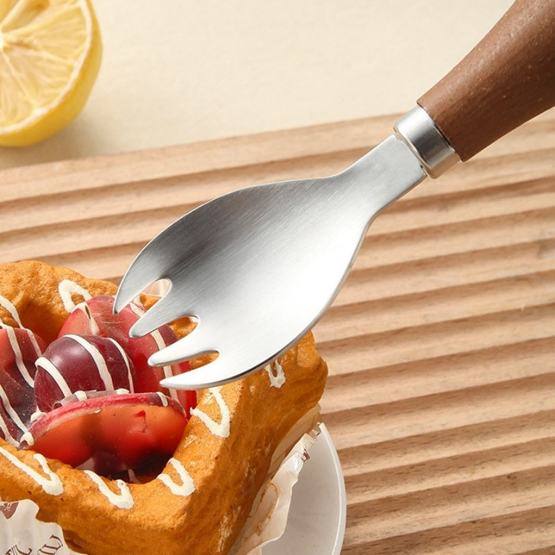 Cute Wooden Handle Stainless Steel Bear Tableware For Children