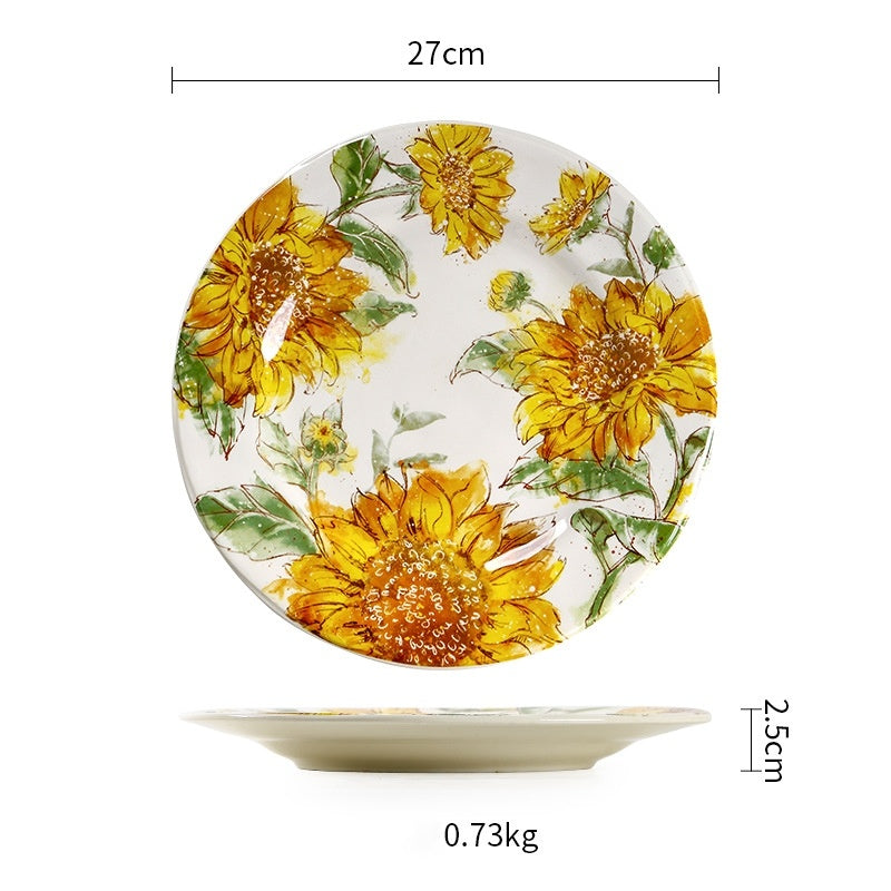 Creative Western-Style Plate With A Flat Plate And Sunflower Arrangement