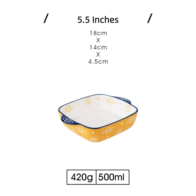 Ceramic Baking Plate, Cute Plate, Double-Ear Home Baking Plate