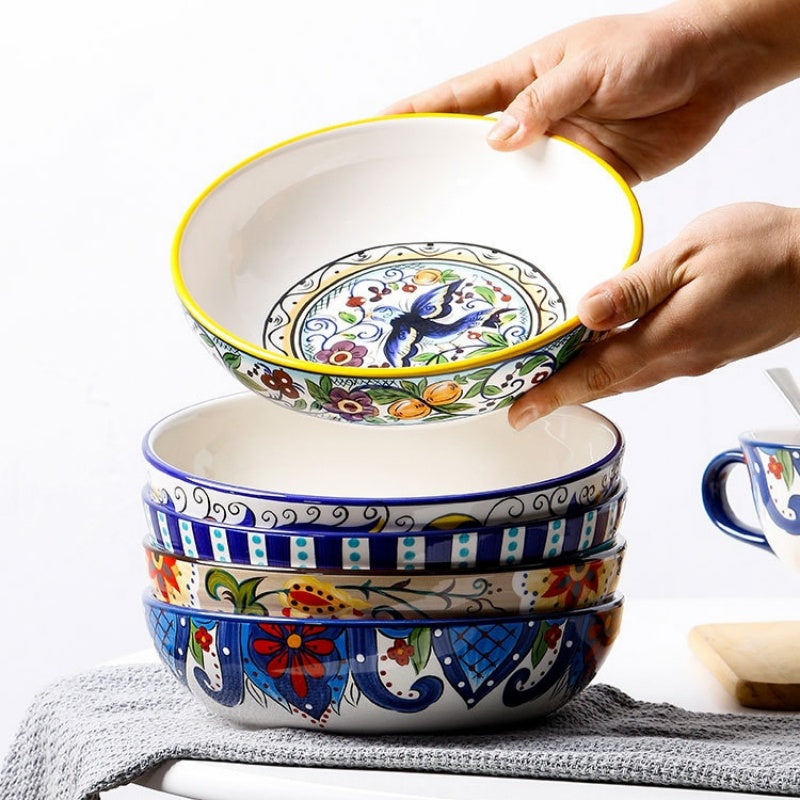 Creative Ceramic Soup Plates, Hand-Painted 8-Inch Deep Plates, Western Tableware, Round Household Vegetable Plates, Salad Bowls And Plates