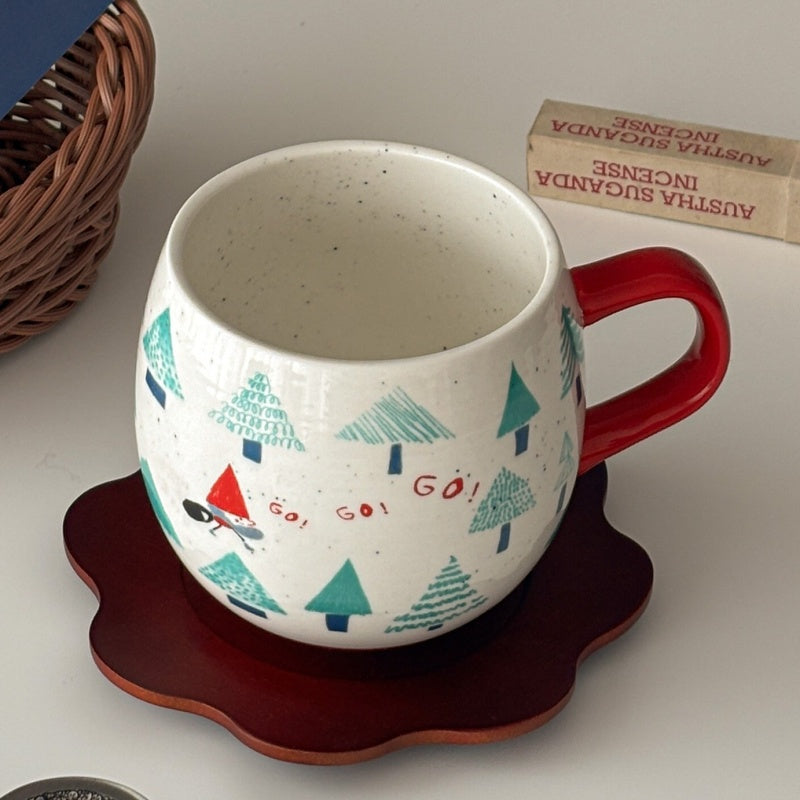 Hand-Painted Style Red Handle Christmas Ceramic Mug