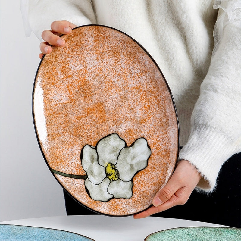 Vintage Oval Plate Under Glaze Home Dining Room