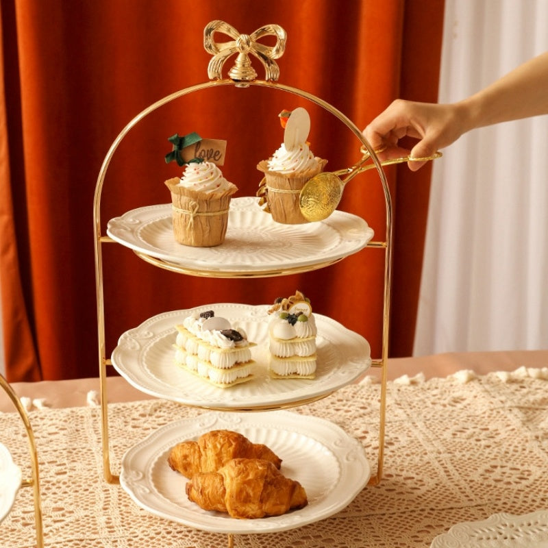 European-Style Metal Snack Rack Golden Three-Layer Dessert Display Rack Afternoon Tea Fruit Snack Plate Tea Break