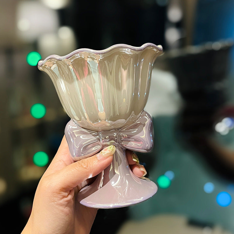 High appearance level pearl glaze bow ice cream ceramic goblet creative design sense home drinking cup