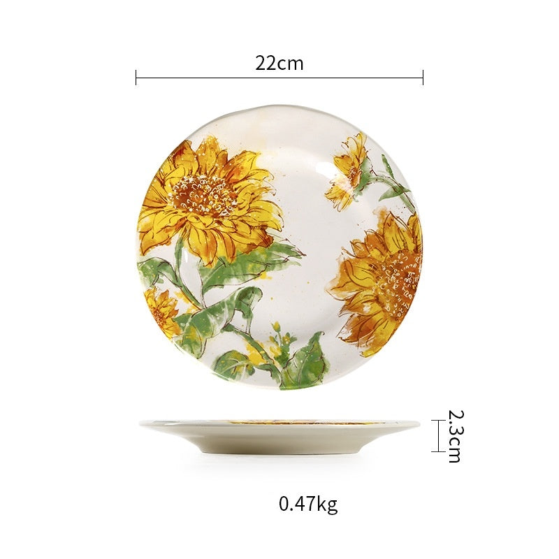 Creative Western-Style Plate With A Flat Plate And Sunflower Arrangement