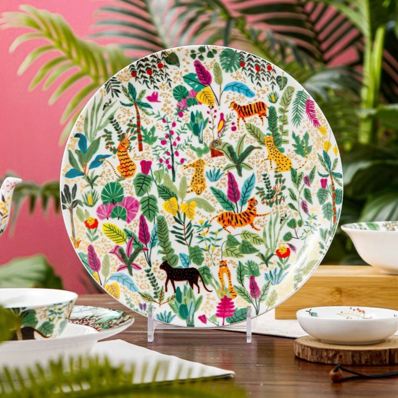 Dream Jungle Series Bone China Home Dining Plates, Bowls, Dishes And Tableware Light Luxury Set