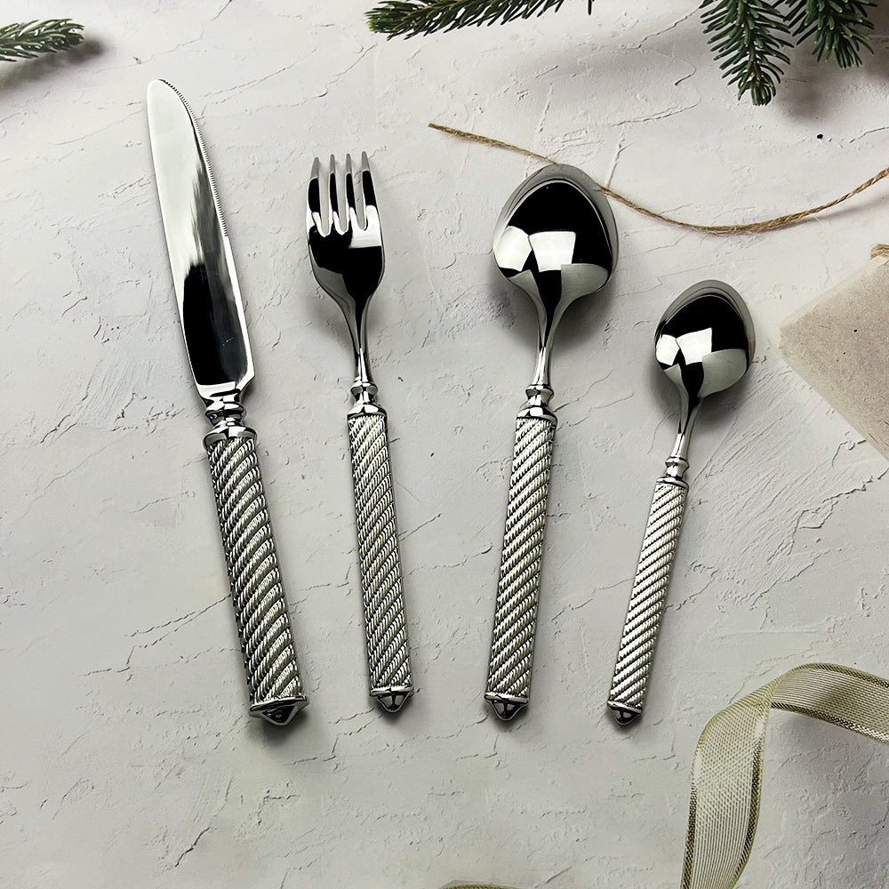 304 Stainless Steel Forged Twine Line Handle Advanced Thickened Knife Fork Spoon Western Tableware