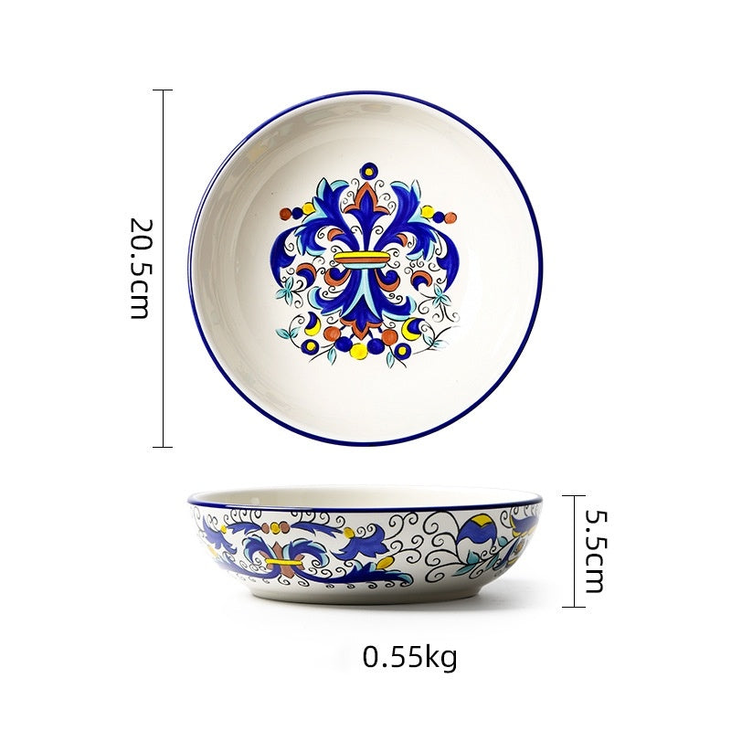 Creative Ceramic Soup Plates, Hand-Painted 8-Inch Deep Plates, Western Tableware, Round Household Vegetable Plates, Salad Bowls And Plates