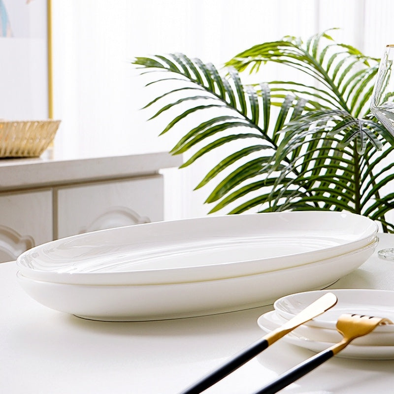 Bone China Tableware: 18-Inch Oval Long Plate, Large Household Plate