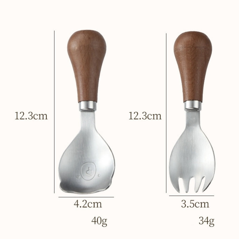 Cute Wooden Handle Stainless Steel Bear Tableware For Children