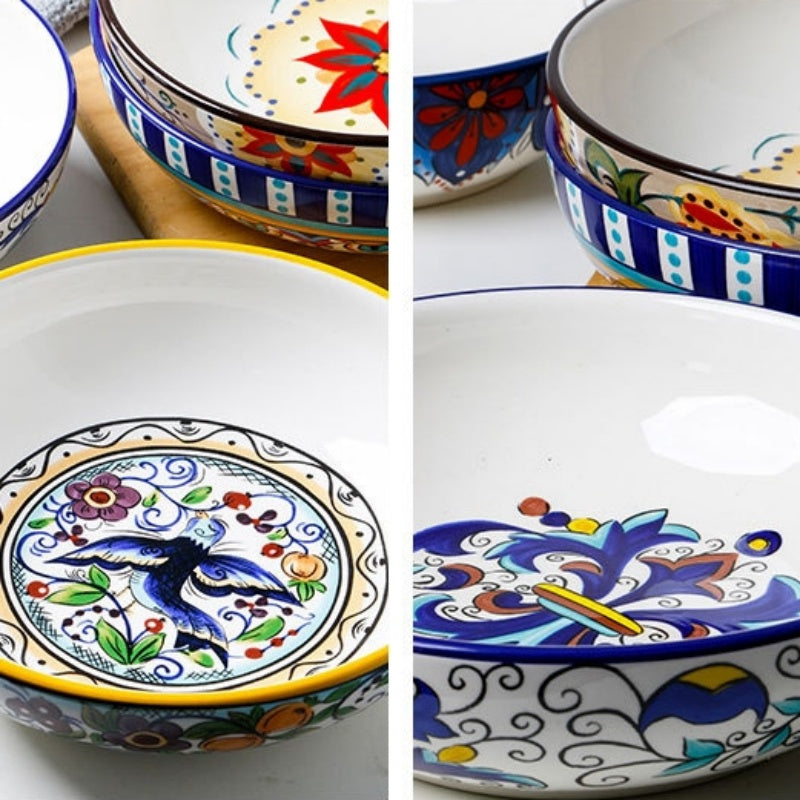 Creative Ceramic Soup Plates, Hand-Painted 8-Inch Deep Plates, Western Tableware, Round Household Vegetable Plates, Salad Bowls And Plates