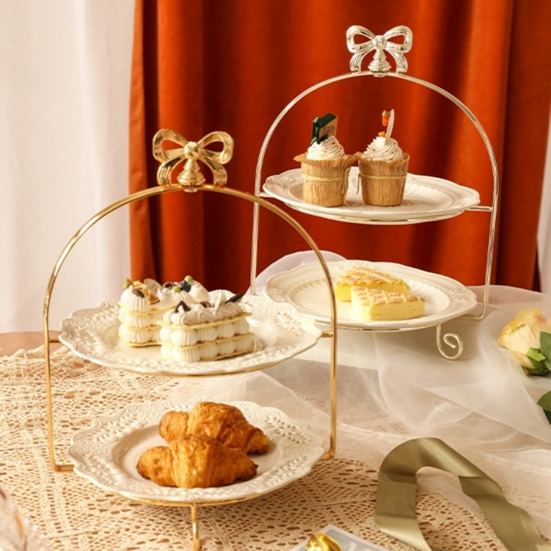European-Style Metal Snack Rack Golden Three-Layer Dessert Display Rack Afternoon Tea Fruit Snack Plate Tea Break