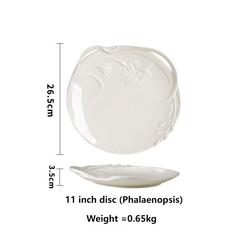 Embossed hand pinch flower bowl plate cup cutlery set home afternoon tea exquisite ceramic plate dessert plate