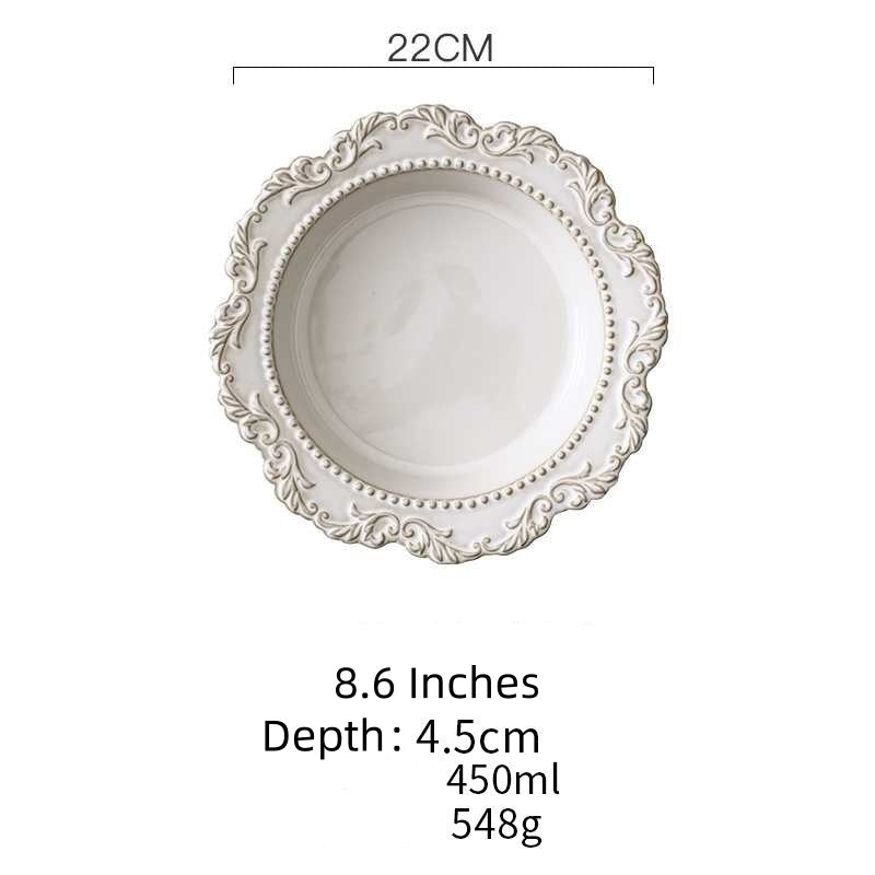 Retro Relief Western Food Pasta Plate Ceramic Tableware Home Soup Plate Dessert Plate Salad Plate