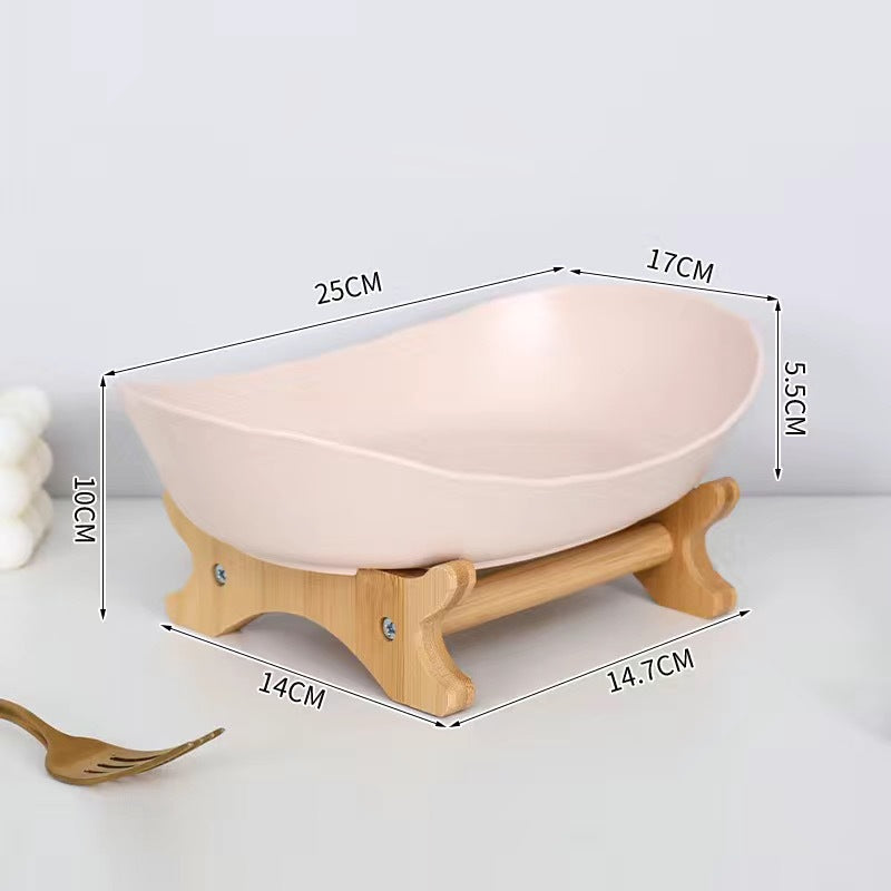 Creative multi-layer bamboo and wood frame ceramic fruit tray household snack candy tray
