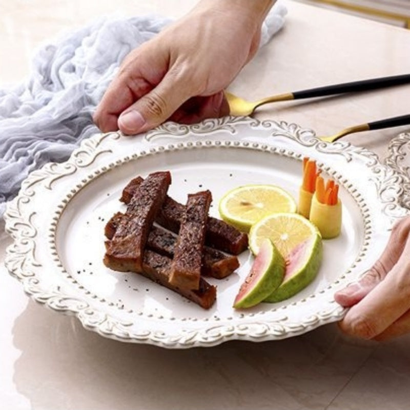 Retro Relief Western Food Pasta Plate Ceramic Tableware Home Soup Plate Dessert Plate Salad Plate