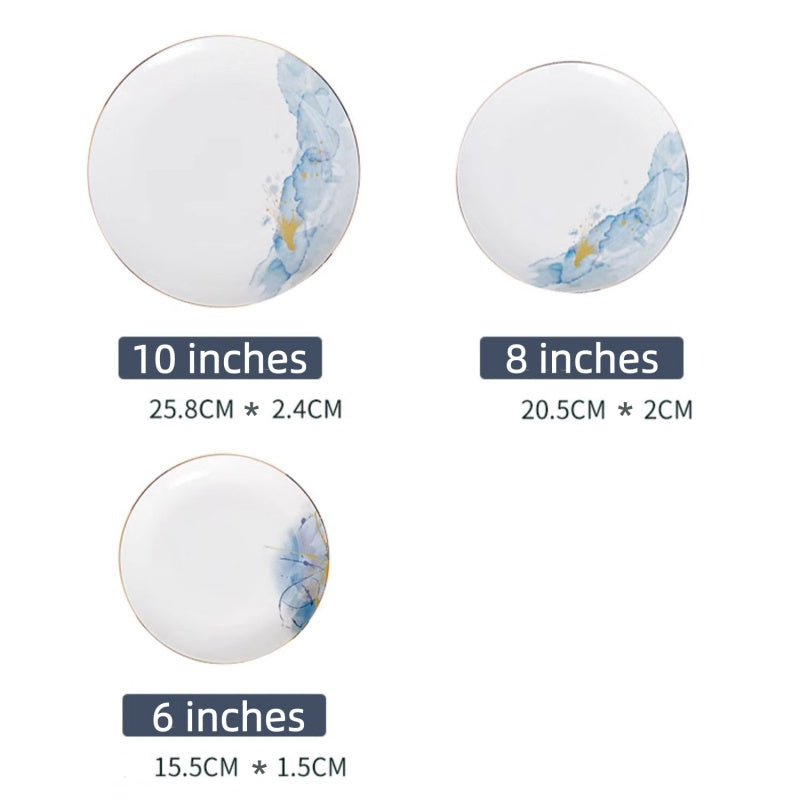 Bone China Plate, A Light Luxury Western-Style Plate With Golden Edges For Home Use