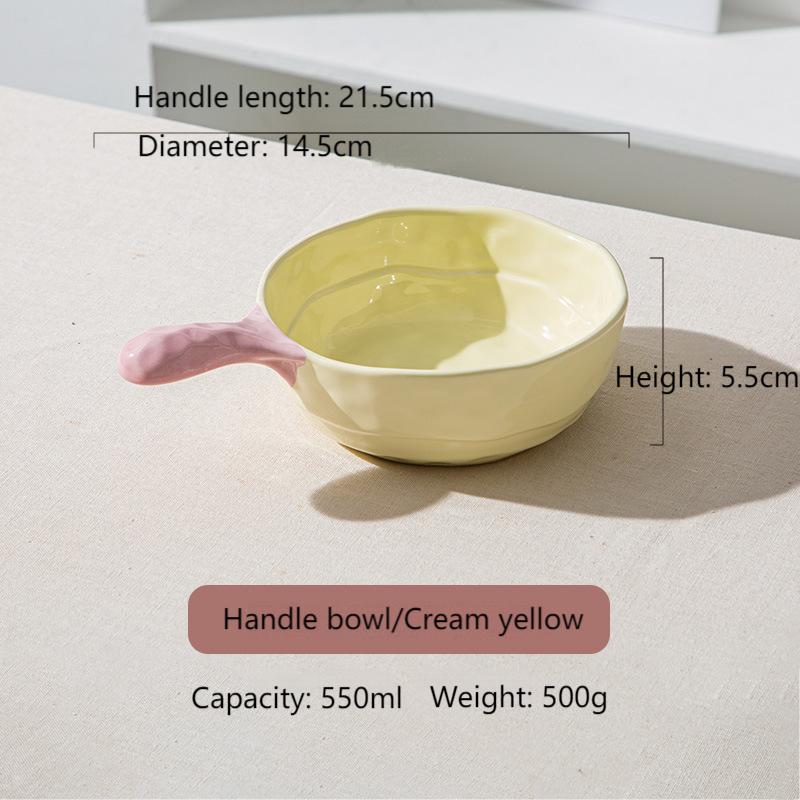 Household two-ear ceramic handle soup bowl baking bowl salad fruit bowl