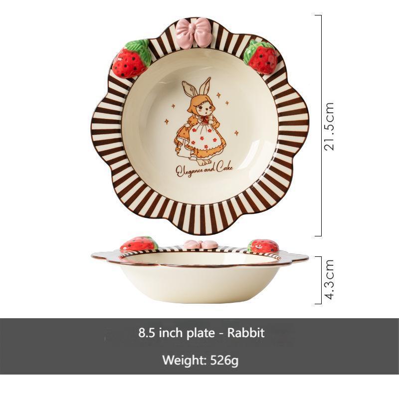 High appearance level Rabbit ceramic dish set underglaze color cutlery set