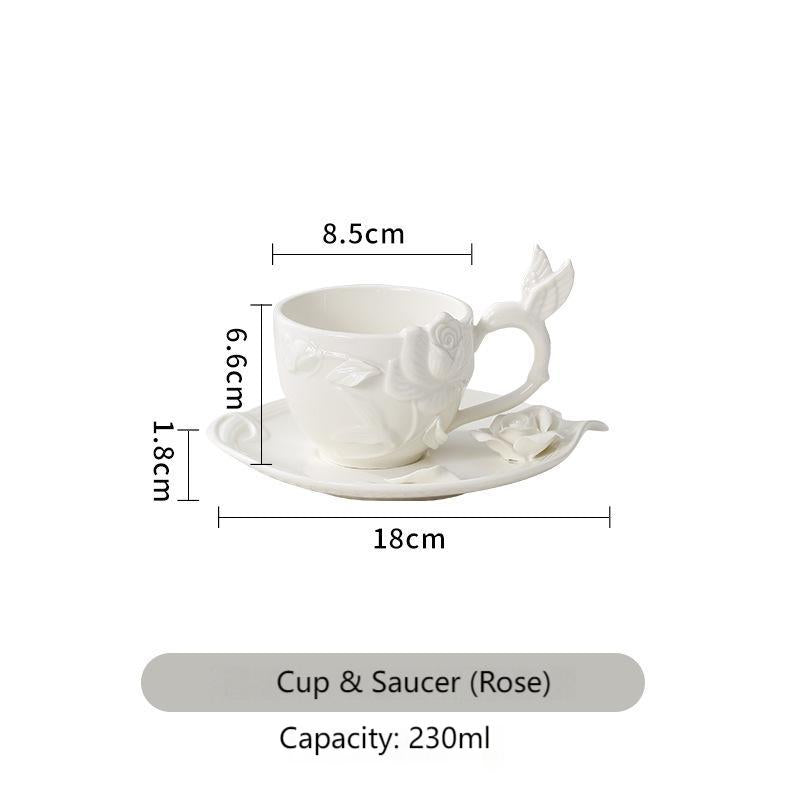 Embossed hand pinch flower bowl plate cup cutlery set home afternoon tea exquisite ceramic plate dessert plate