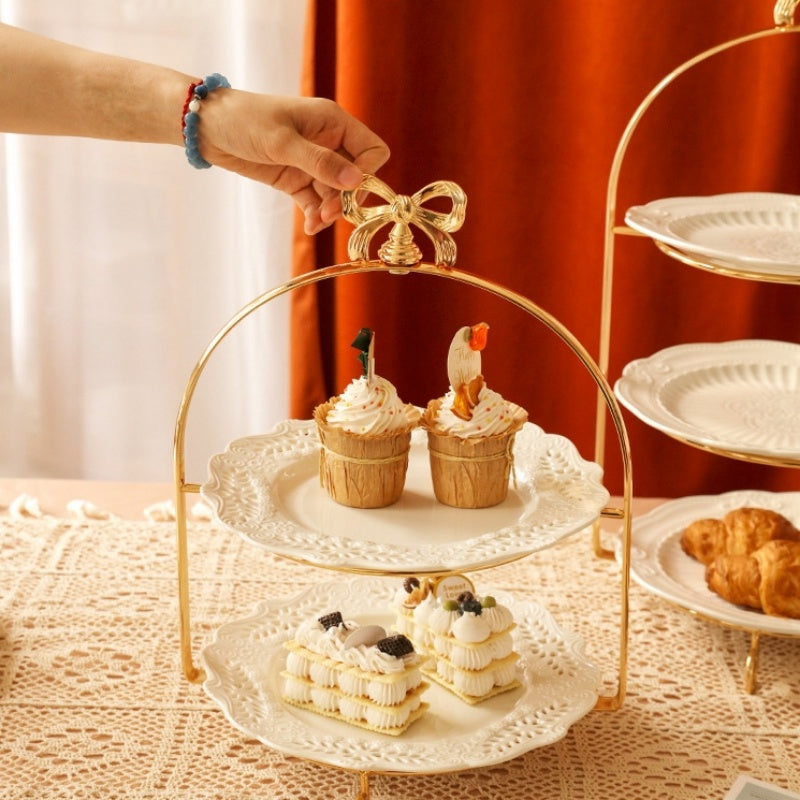 European-Style Metal Snack Rack Golden Three-Layer Dessert Display Rack Afternoon Tea Fruit Snack Plate Tea Break