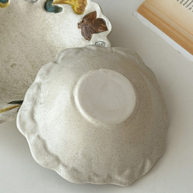 Retro Hand-Painted Underglaze Ceramic Dish Set With Bird And Flower Patterns For Dining