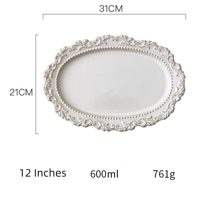 Retro Relief Western Food Pasta Plate Ceramic Tableware Home Soup Plate Dessert Plate Salad Plate