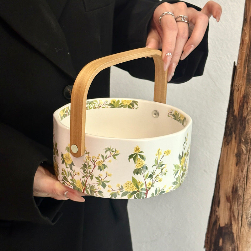 Original niche design sense osmanthus hand-held ceramic fruit basket