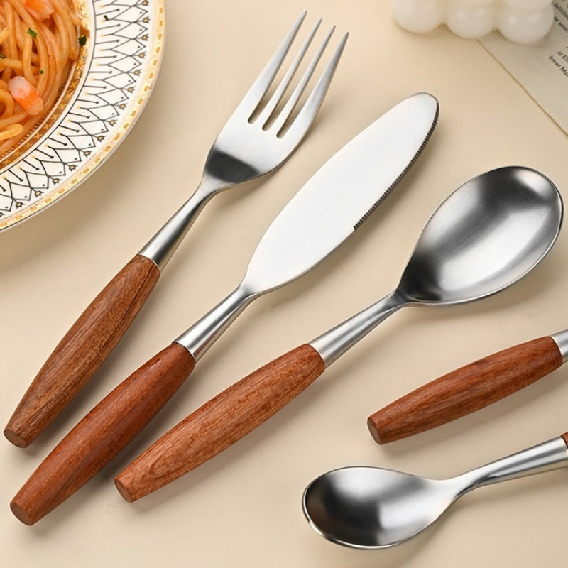 Stainless Steel Western Tableware With Rosewood Handles