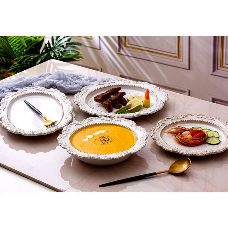 Retro Relief Western Food Pasta Plate Ceramic Tableware Home Soup Plate Dessert Plate Salad Plate