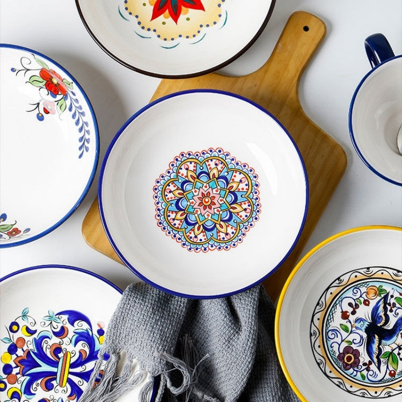 Creative Ceramic Soup Plates, Hand-Painted 8-Inch Deep Plates, Western Tableware, Round Household Vegetable Plates, Salad Bowls And Plates