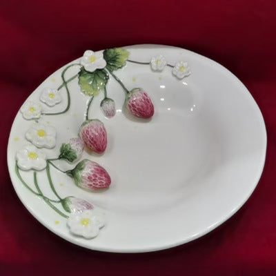 Strawberry relief hand-painted ceramic plate dessert tray jewelry tray