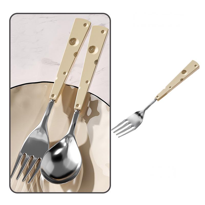 Cheese fork spoon cutlery set ceramic handle stainless steel cute light luxury deluxe Western-style two-piece set