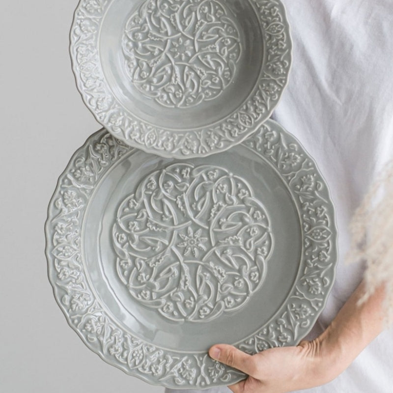 Retro Plate Home Relief Ceramic Dinner Plate Set