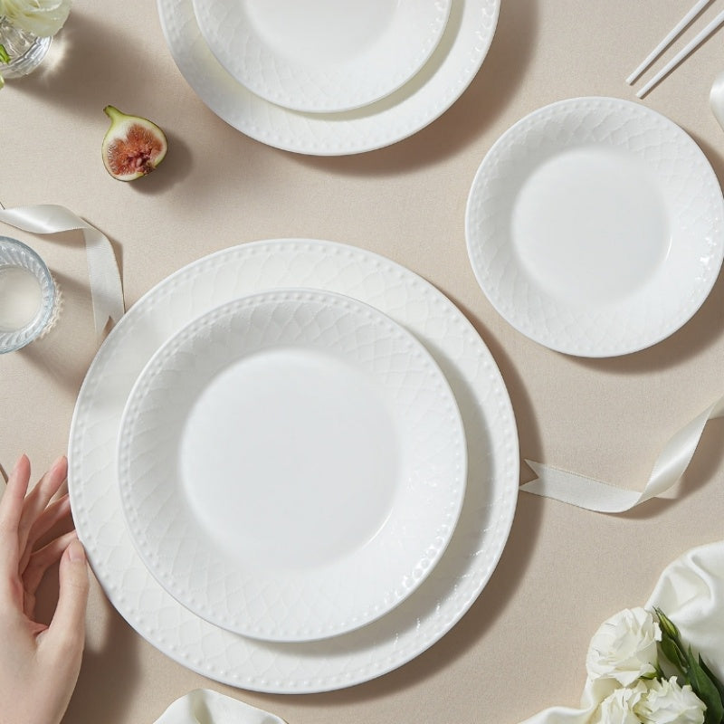 Magoronte Fontaine White Exposed Bone China French Household Tableware Bowl, Plate And Spoon Set Gift Box