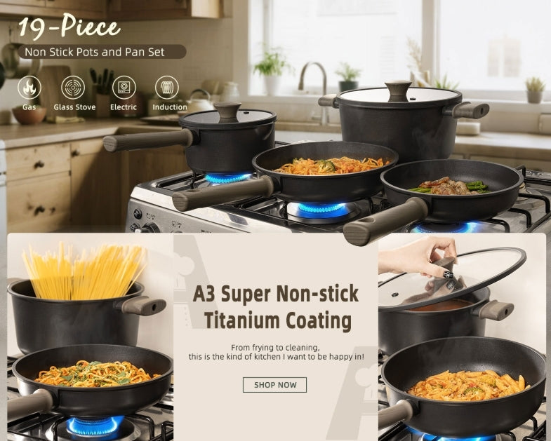 Black Non-Stick Pan Household Set, Universal Kitchen Cookware
