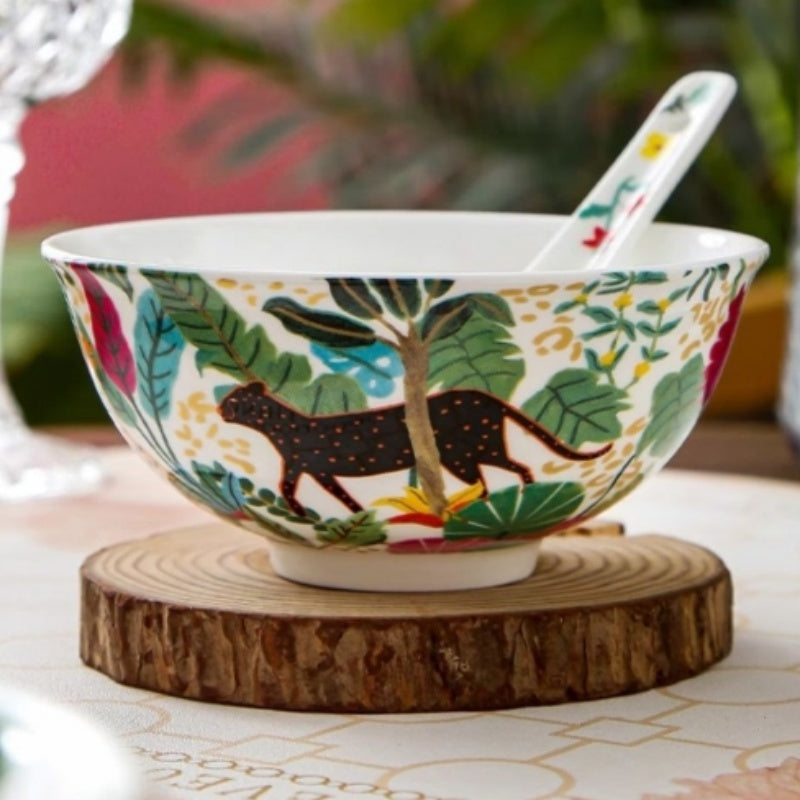 Dream Jungle Series Bone China Home Dining Plates, Bowls, Dishes And Tableware Light Luxury Set