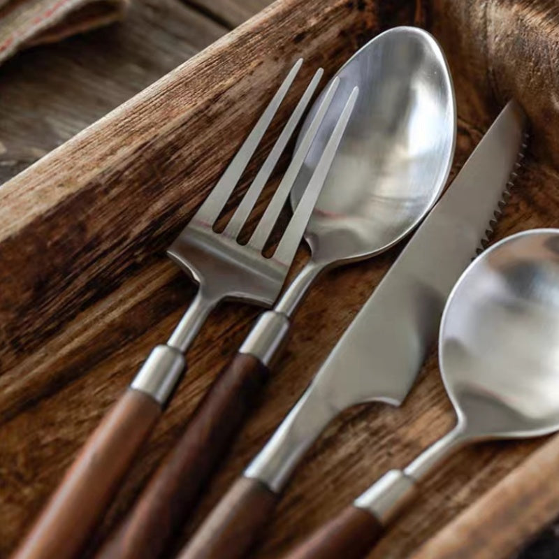 Retro Stainless Steel, Walnut Handle Thickened Household Western Tableware