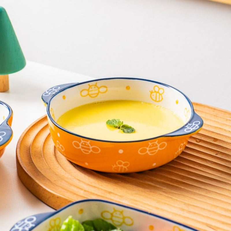 Ceramic Baking Plate, Cute Plate, Double-Ear Home Baking Plate