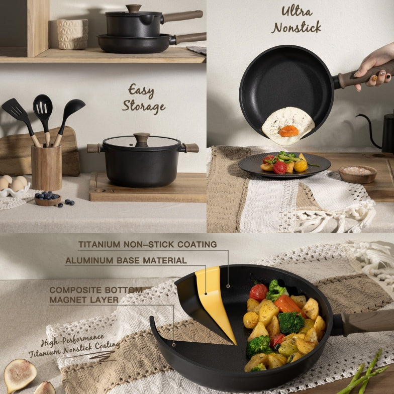 Black Non-Stick Pan Household Set, Universal Kitchen Cookware