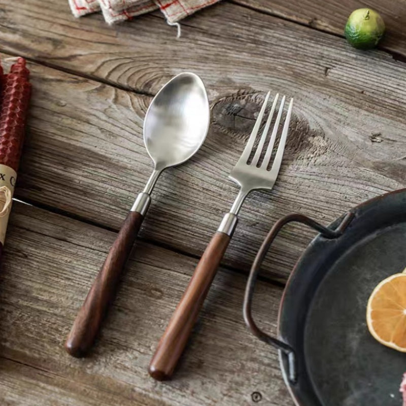Retro Stainless Steel, Walnut Handle Thickened Household Western Tableware