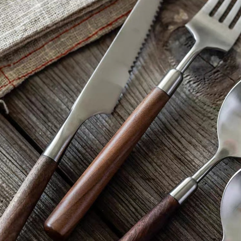 Retro Stainless Steel, Walnut Handle Thickened Household Western Tableware