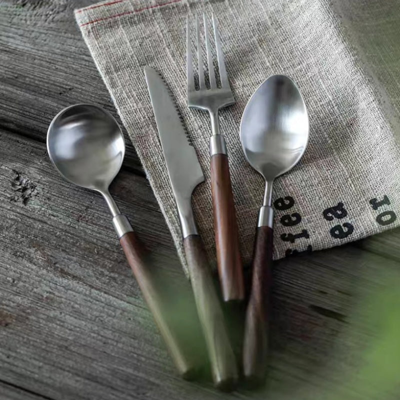 Retro Stainless Steel, Walnut Handle Thickened Household Western Tableware