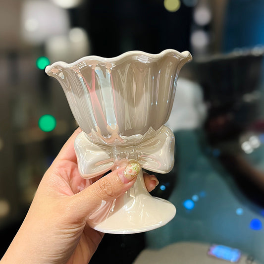 High appearance level pearl glaze bow ice cream ceramic goblet creative design sense home drinking cup